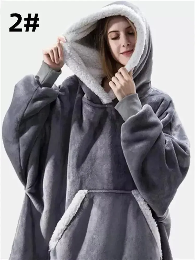 Cozy Plaid Fleece Hoodie Blanket: Trendy Winter Loungewear for Women