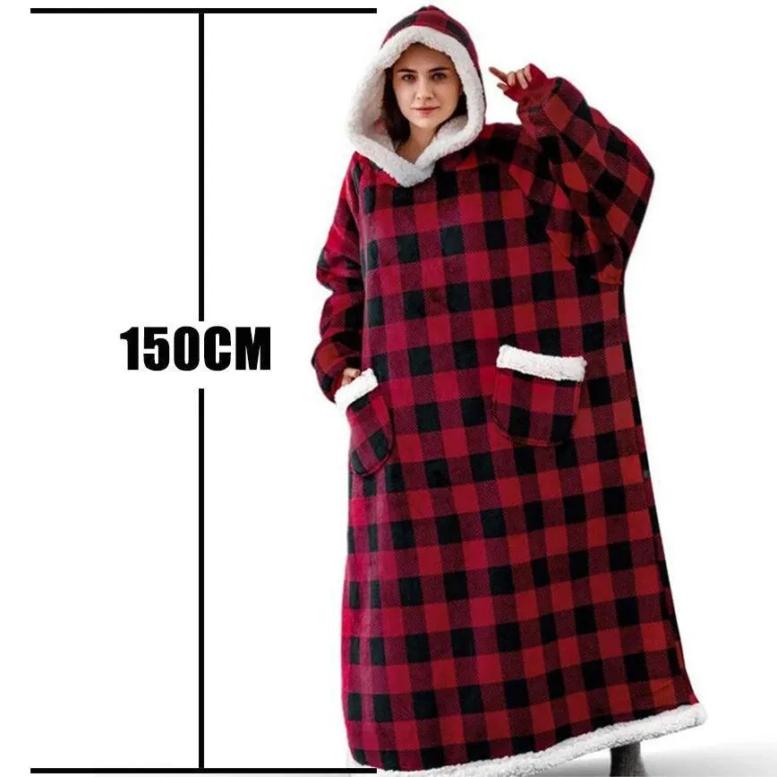 Cozy Plaid Fleece Hoodie Blanket: Trendy Winter Loungewear for Women