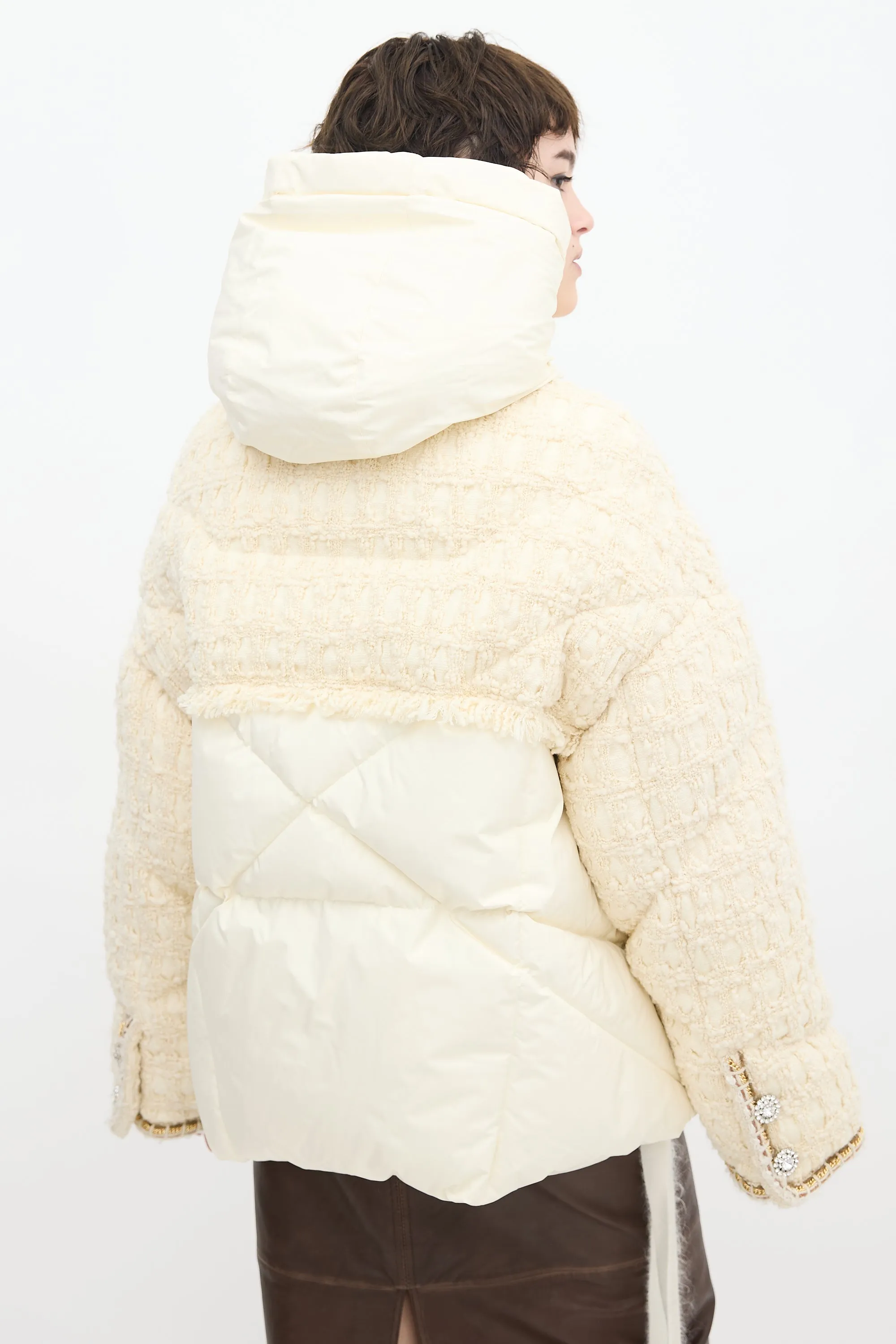 Cream Tweed Khris Down Puffer Jacket