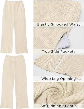 Cream  Women's Ankle-Length High-Waist Pants Relaxed Fit Wide-Leg Pull-On Side Pocket