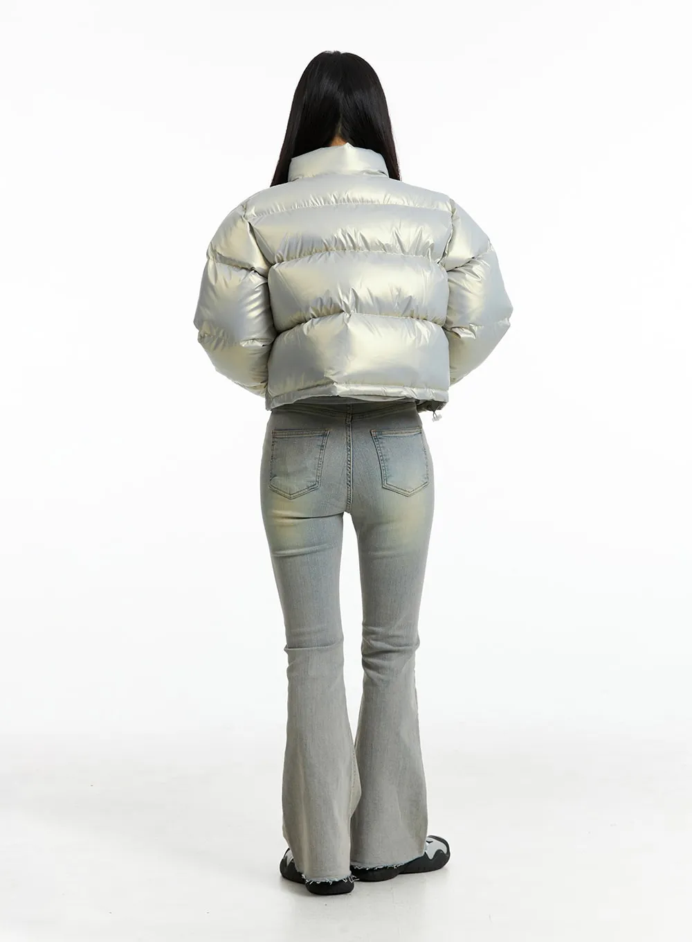 Crop Metallic Puffer Jacket IN322