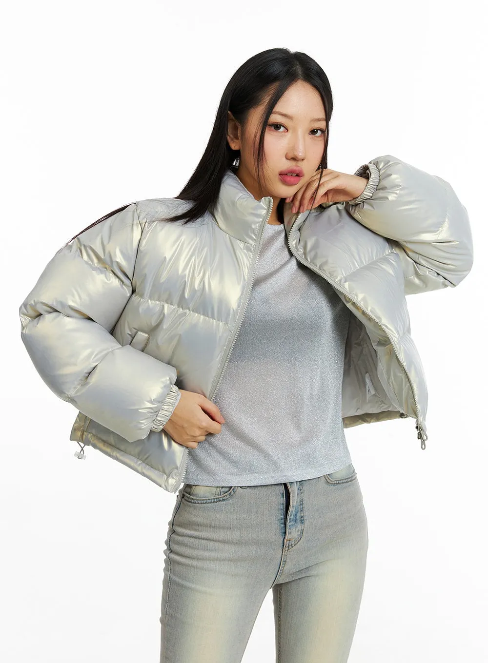 Crop Metallic Puffer Jacket IN322