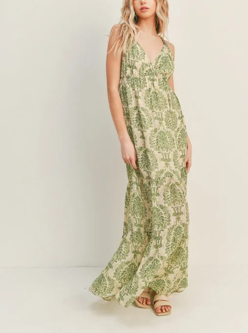 Damask Print Maxi Dress