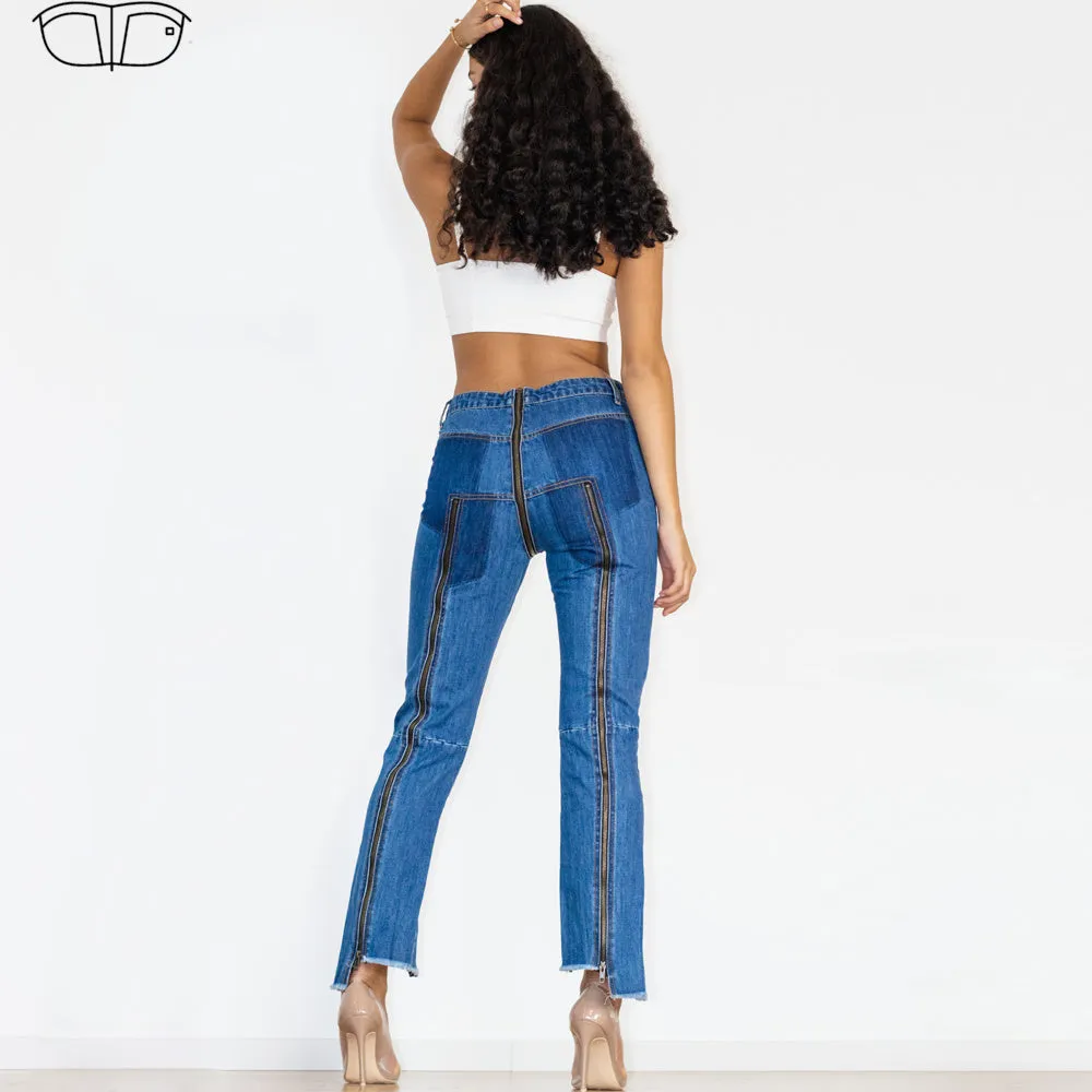 Dark Blue Multiple Zippers Jeans