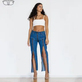 Dark Blue Multiple Zippers Jeans