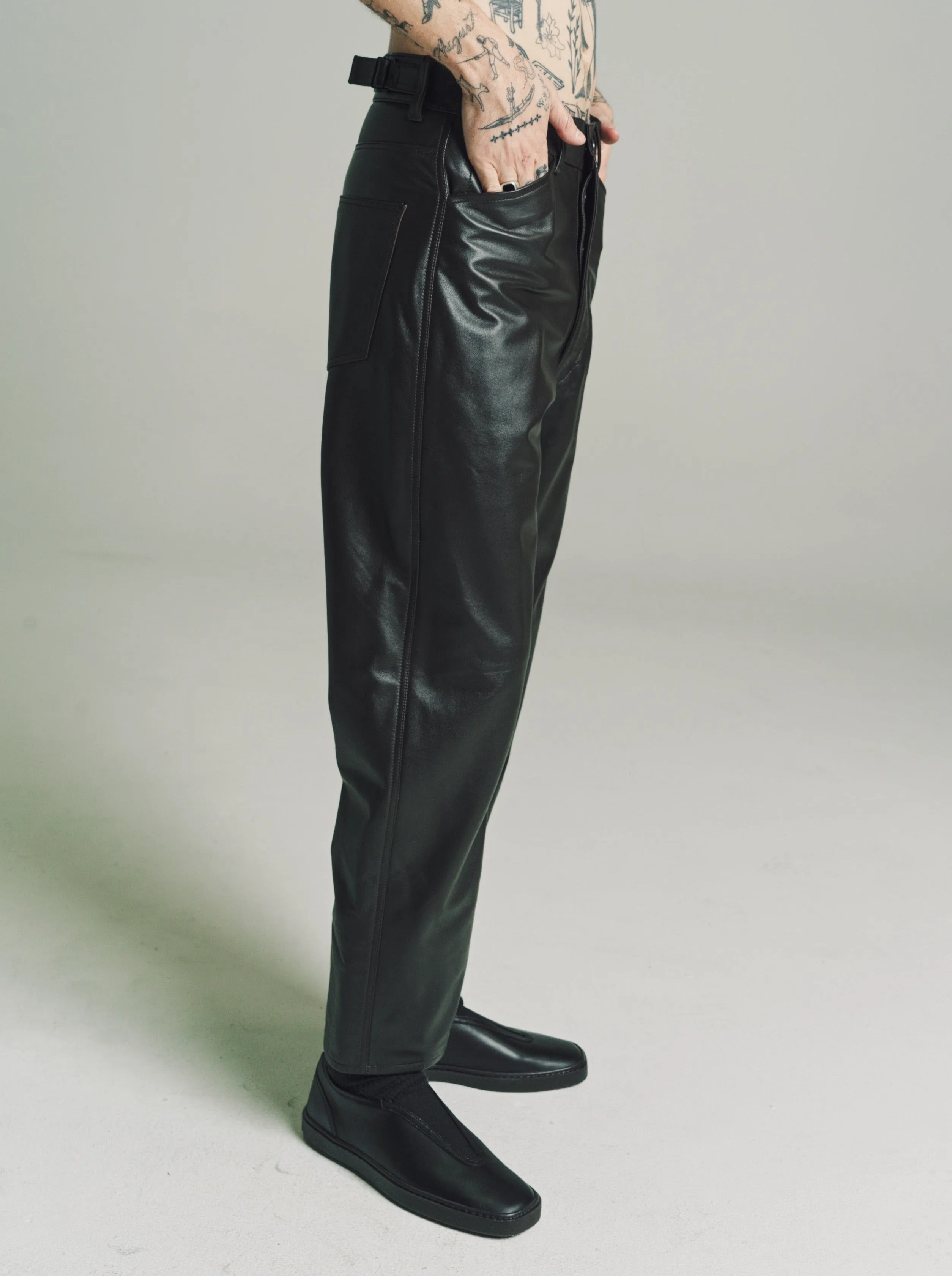 Dark Chocolate Cow Leather Curved Pants