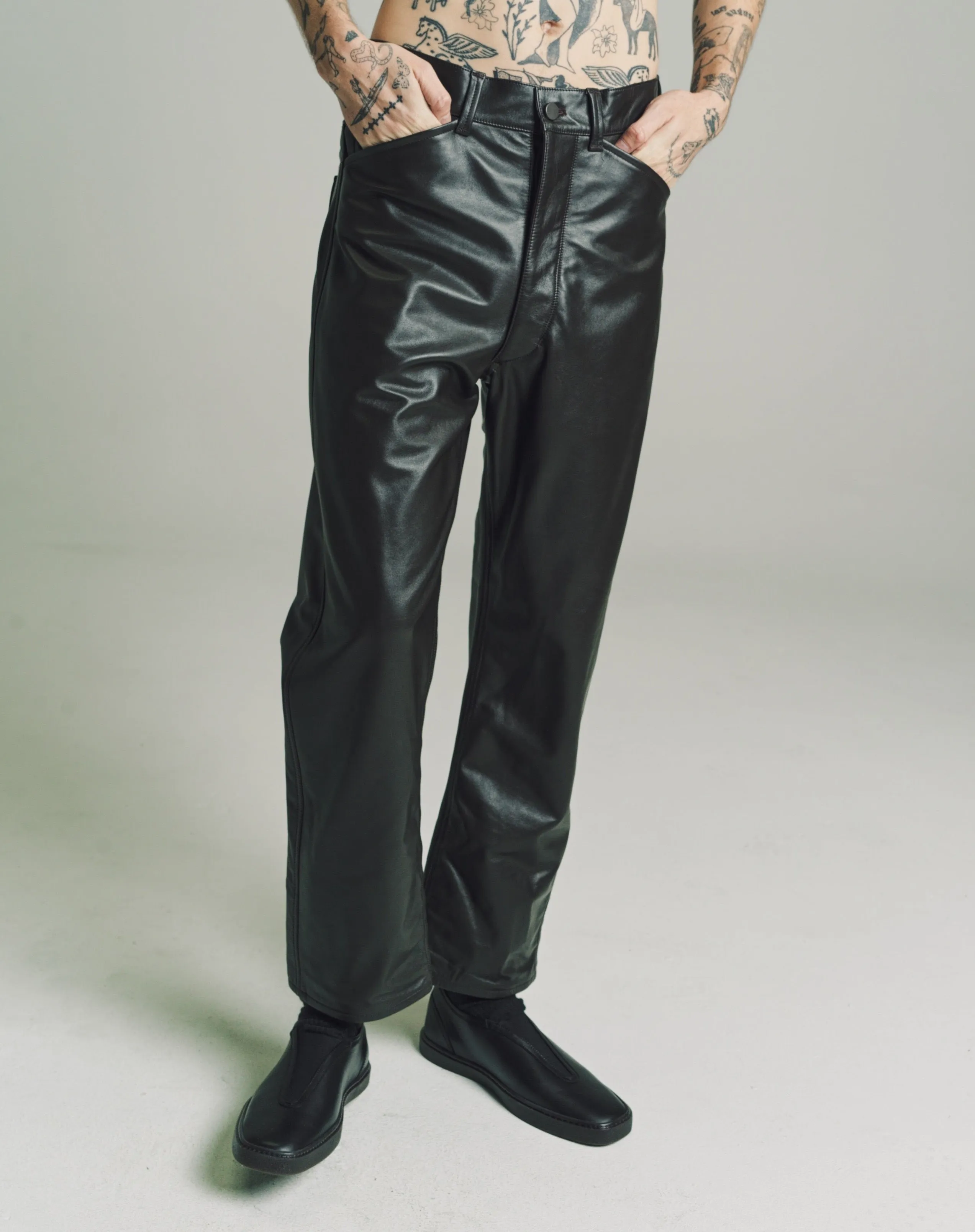 Dark Chocolate Cow Leather Curved Pants