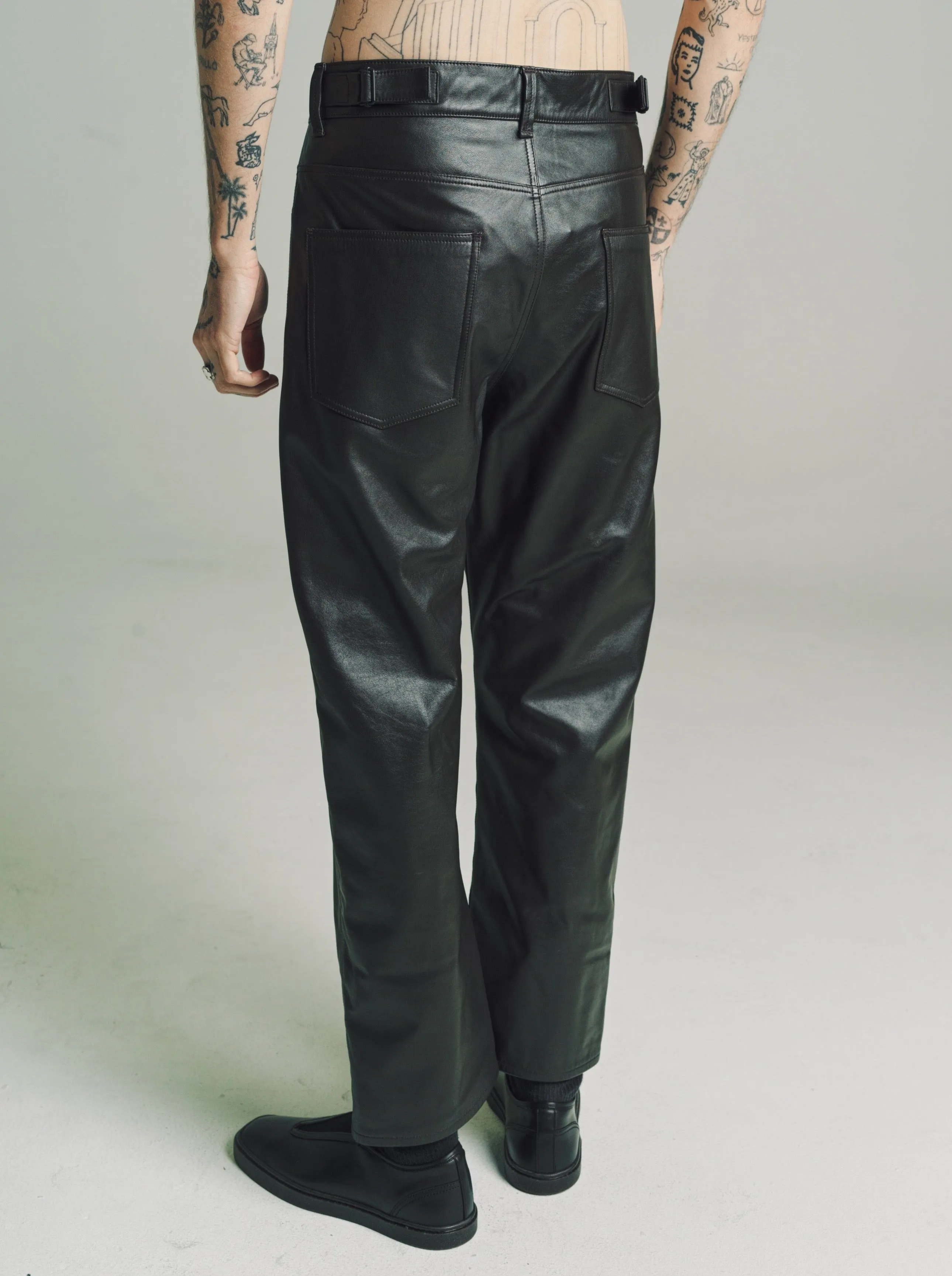 Dark Chocolate Cow Leather Curved Pants