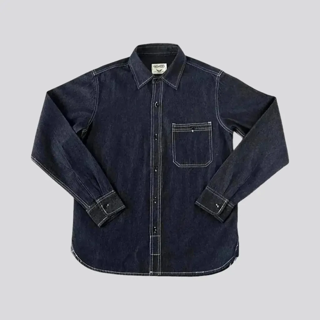 Dark one-tone style men's jeans shirt