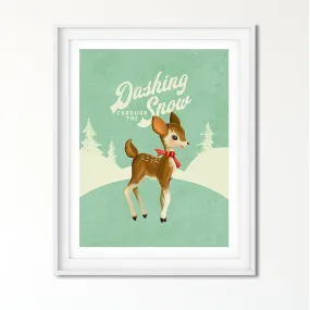 Dashing Through the Snow Vintage Reindeer Art Poster Print