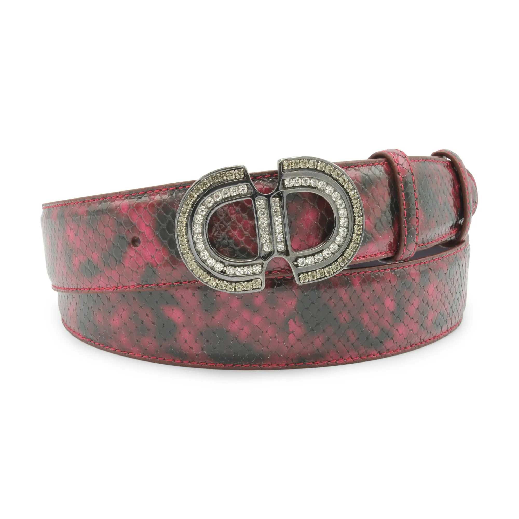 Deep Pink Viper Effect Crystal Interlock Belt