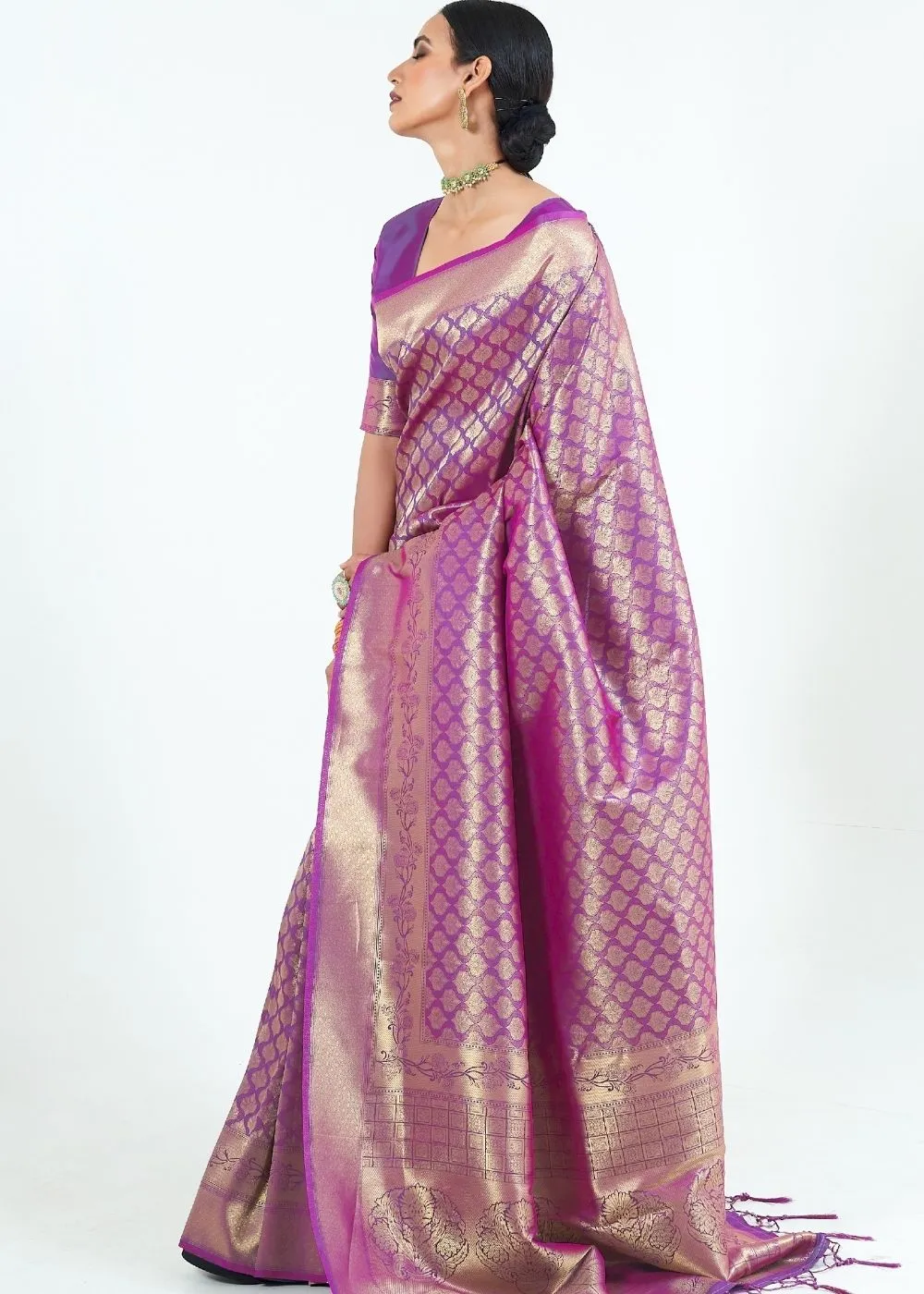 Deep Purple Woven Kanjivaram Silk Saree : Limited Edition