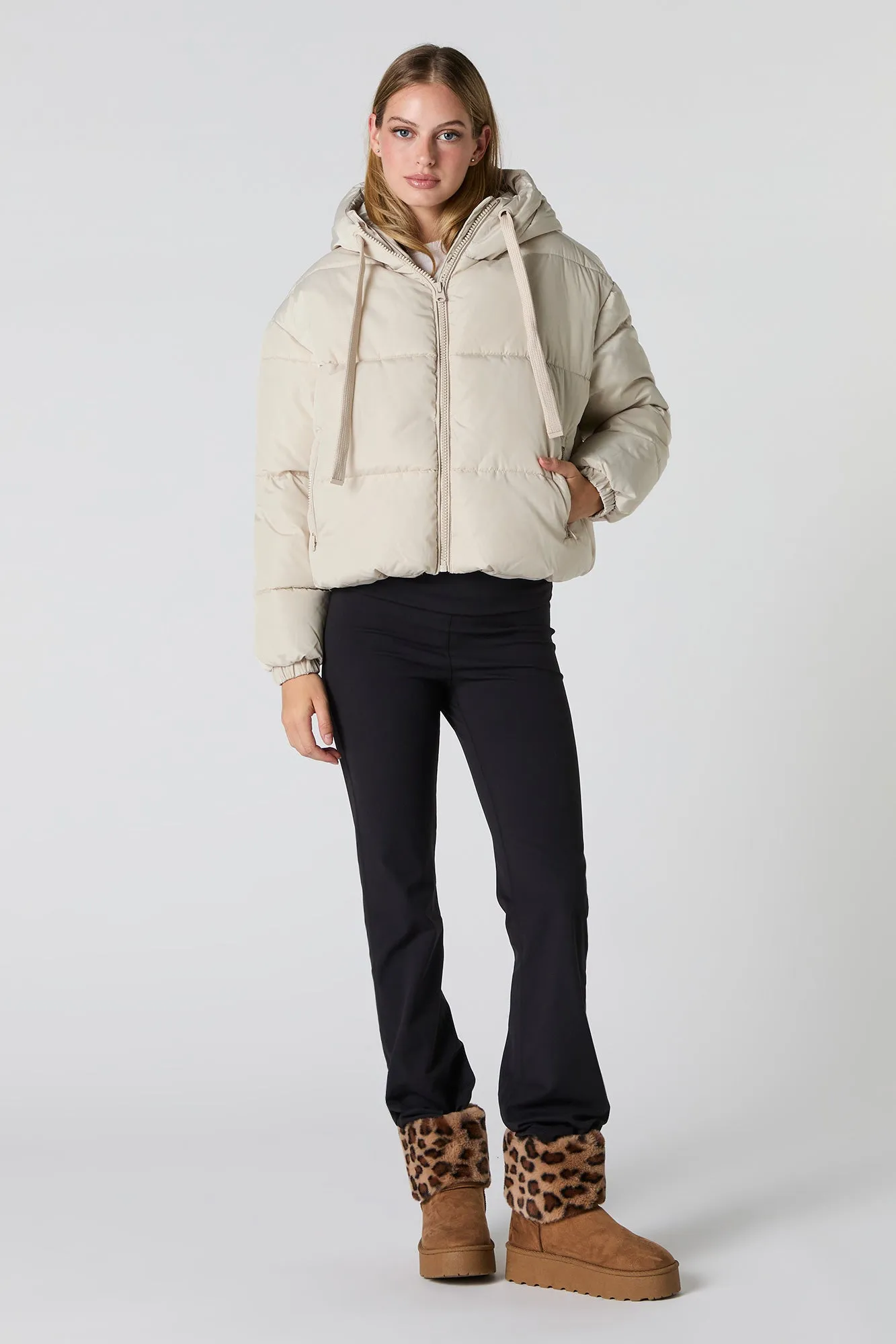 Drawstring Hood Puffer Jacket