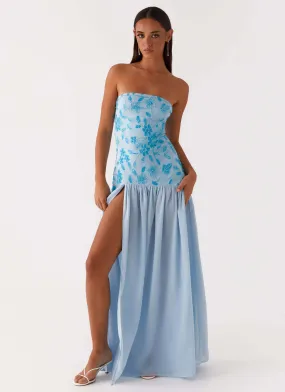 Eden Strapless Beaded Maxi Dress - Blue