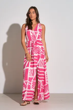 Elan Pink White Barbado Print Maxi Dress