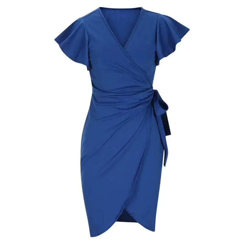 Elegant V-neck Pleated Bell Sleeve Dress