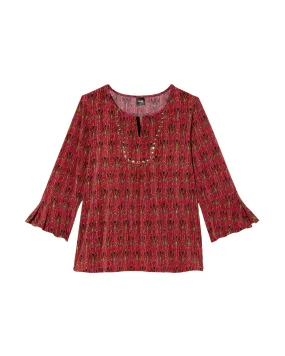 Elka Bell Sleeve Top | Burgundy / Tan