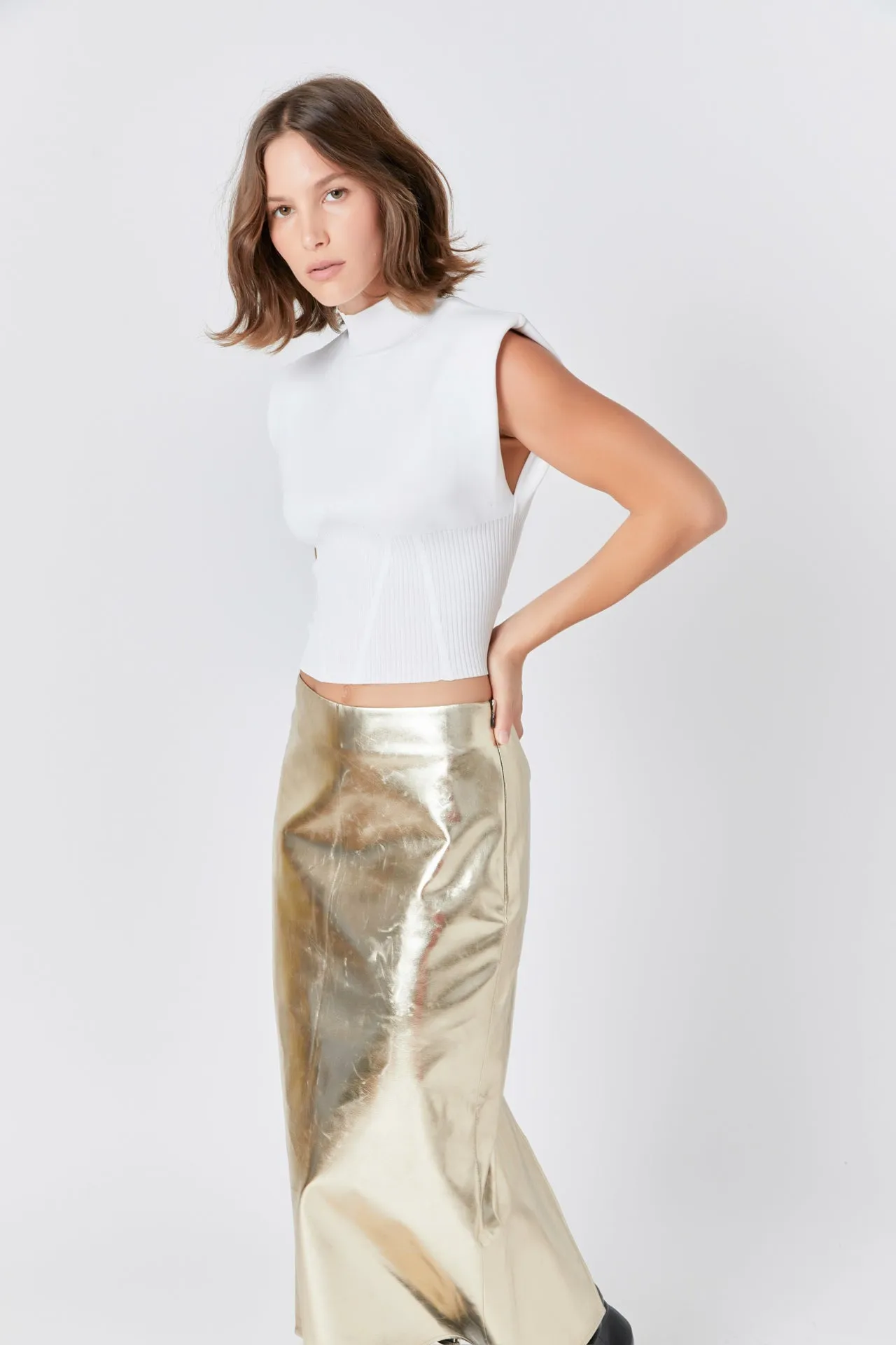 Endless Rose - Printed Foil Faux Leather Maxi Skirt