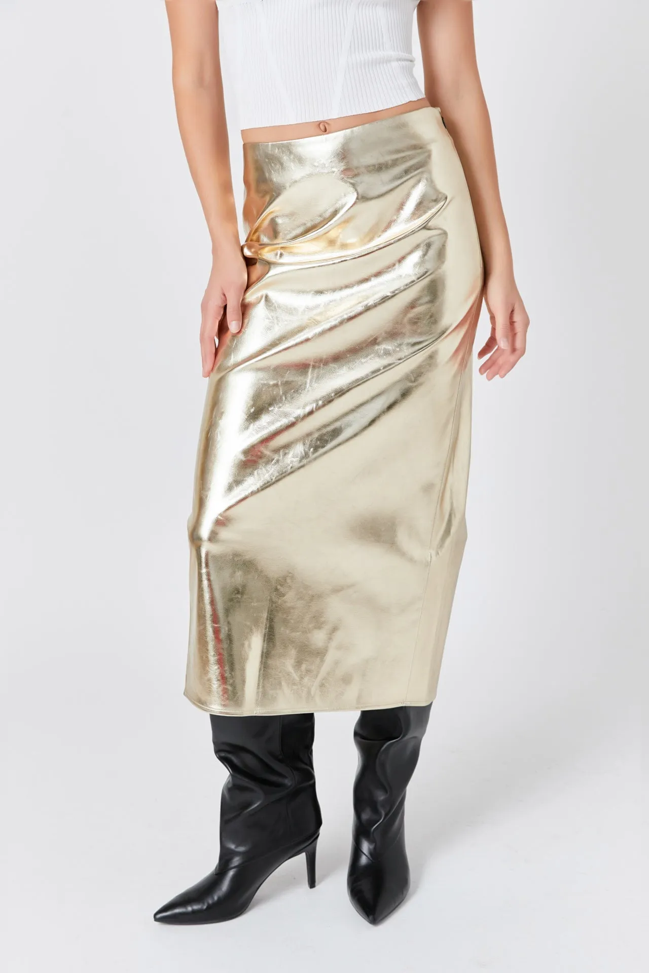 Endless Rose - Printed Foil Faux Leather Maxi Skirt