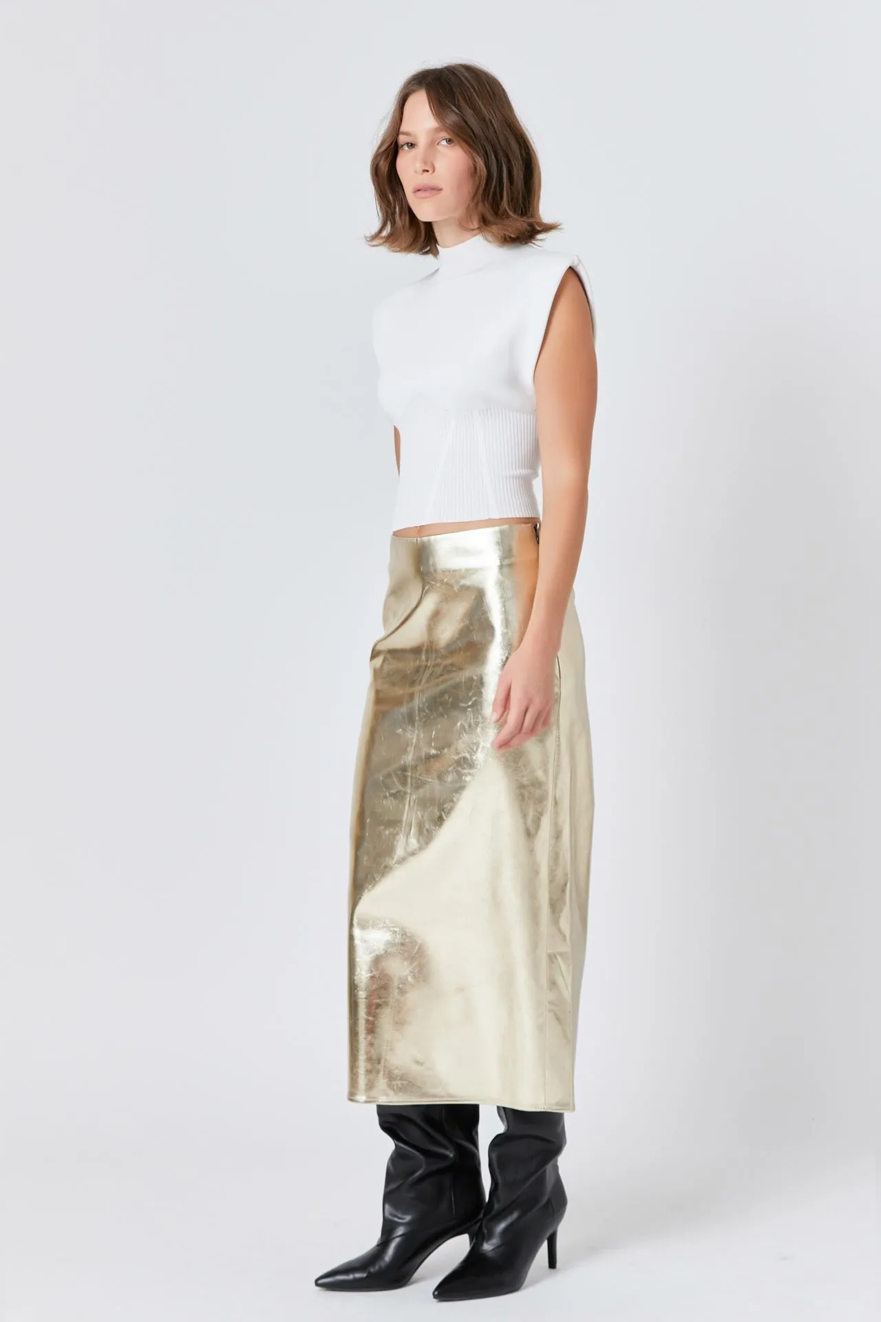 Endless Rose - Printed Foil Faux Leather Maxi Skirt