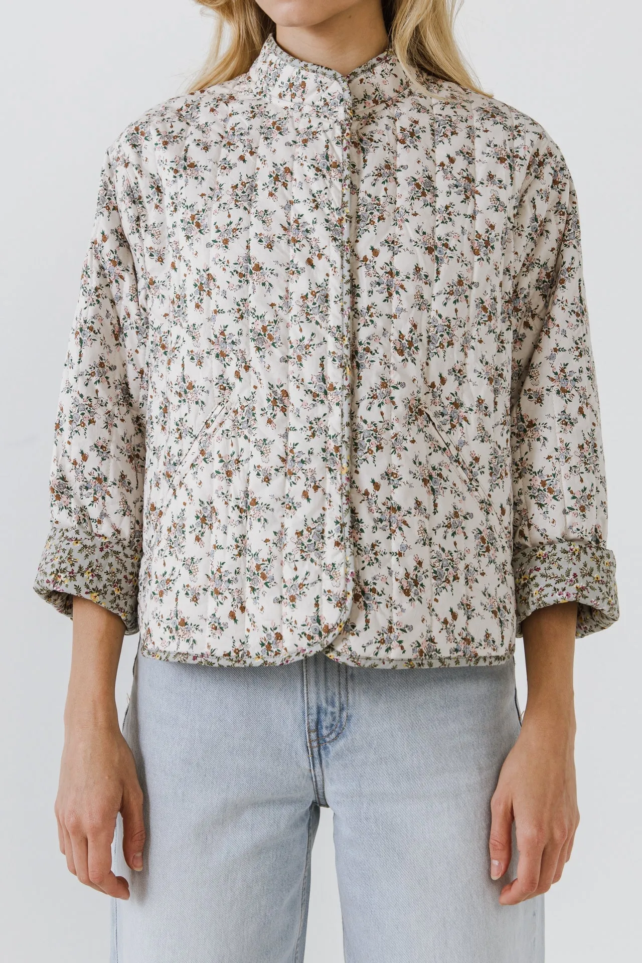 English Factory - Floral Contrast Quilted Jacket