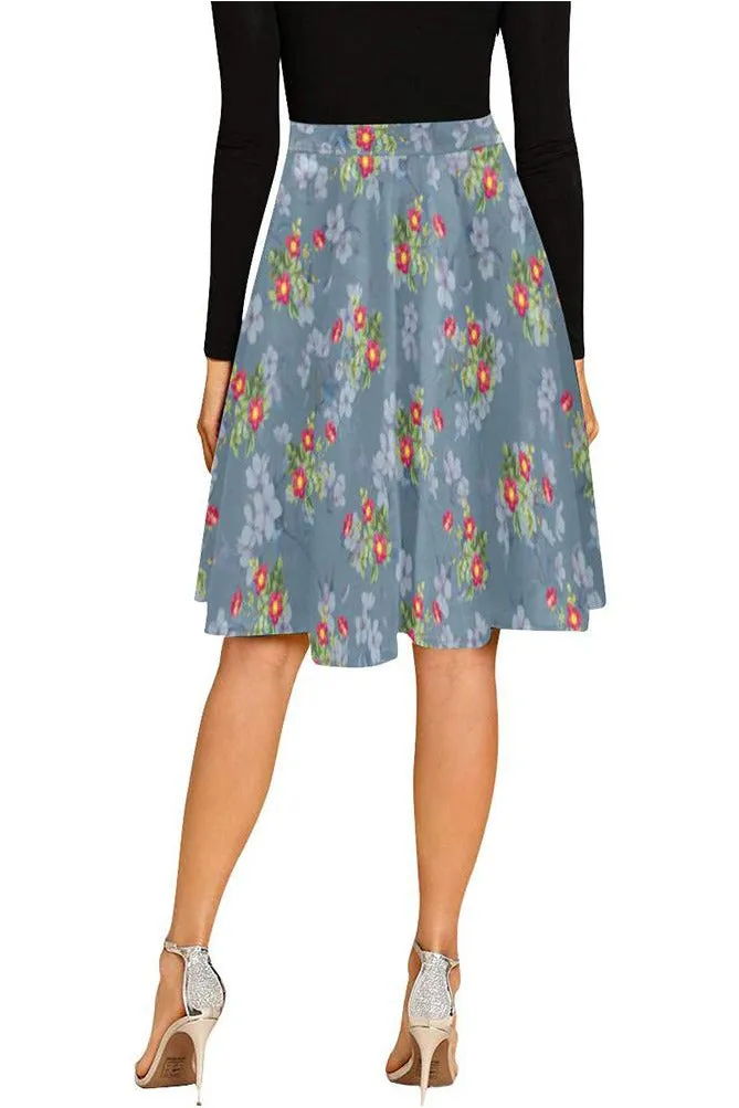 Floral Gray Melete Pleated Midi Skirt