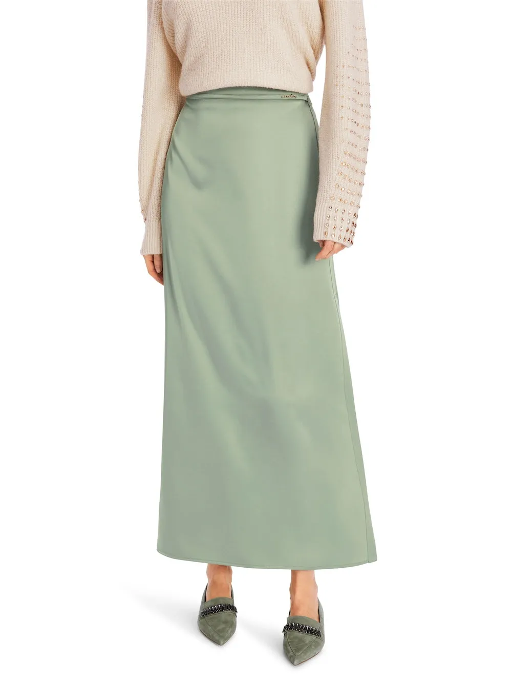 Frozen Sage Satin Maxi Skirt