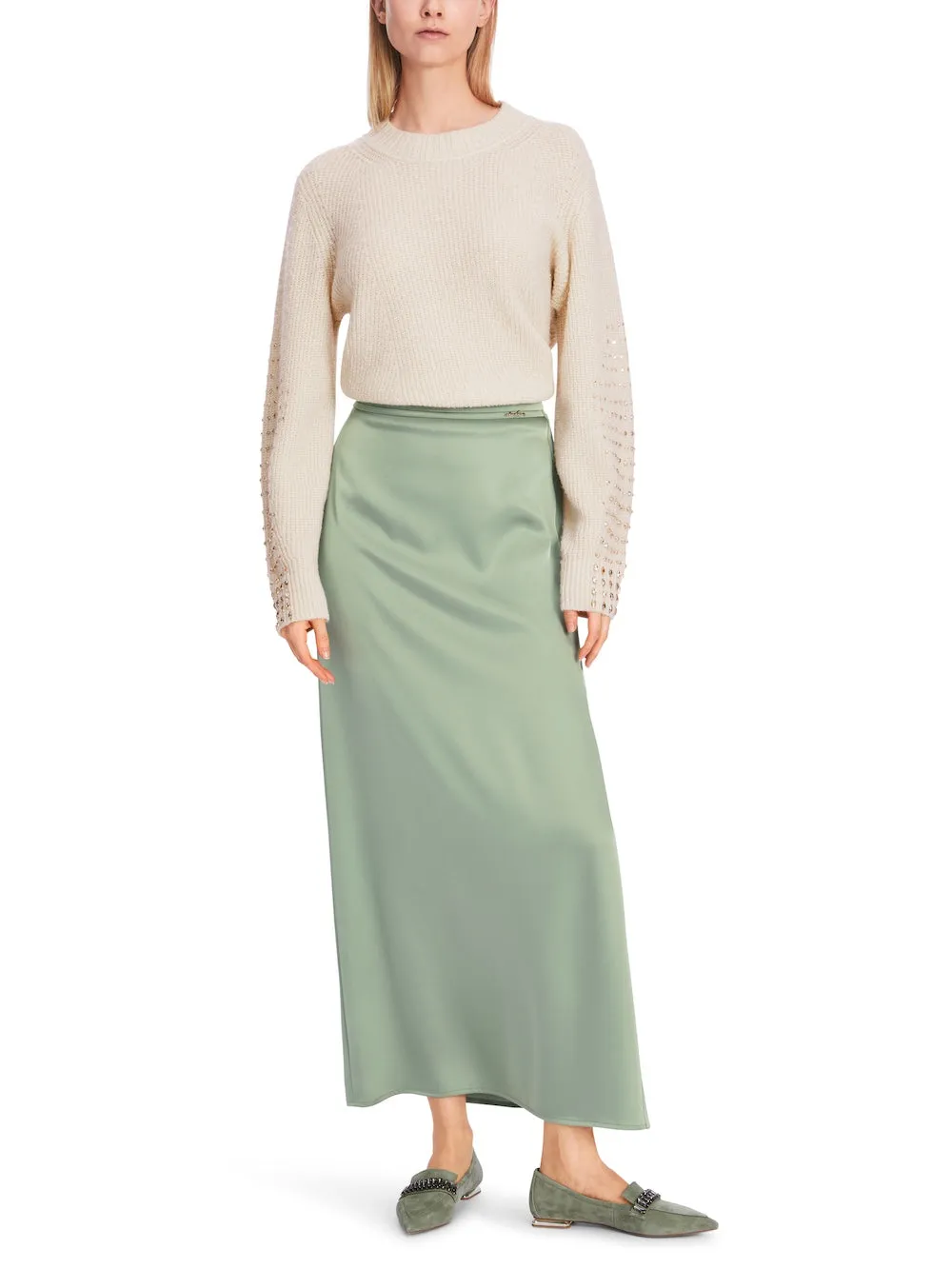 Frozen Sage Satin Maxi Skirt