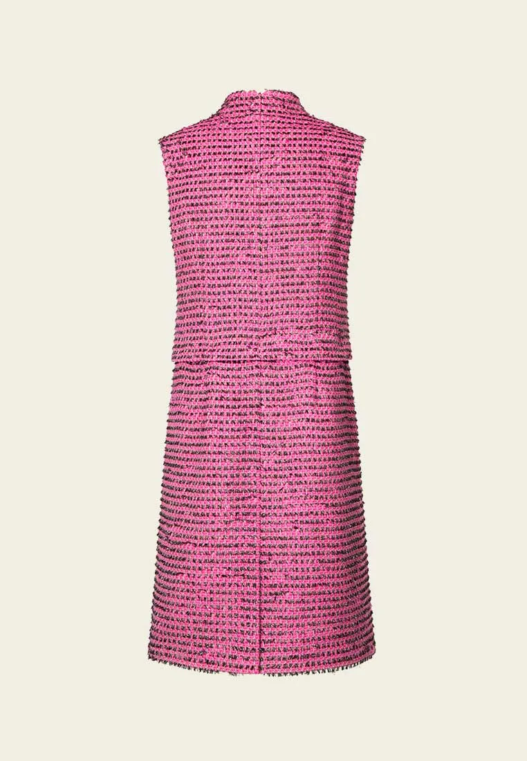 Fuchsia Two-pieces Lurex Tweed Sleeveless Coat Dress