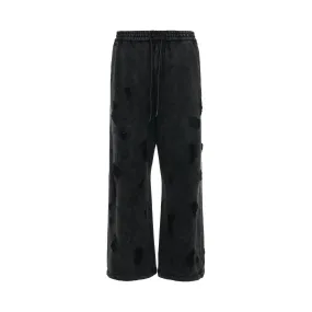 Garment Dyed Distressed Wide Track Pants in Grey