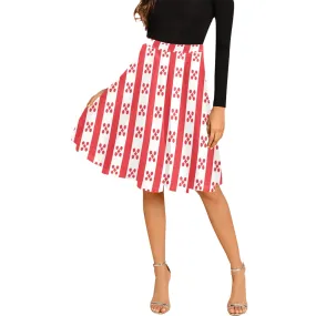 gingham print red white 2 Melete Pleated Midi Skirt (Model D15)