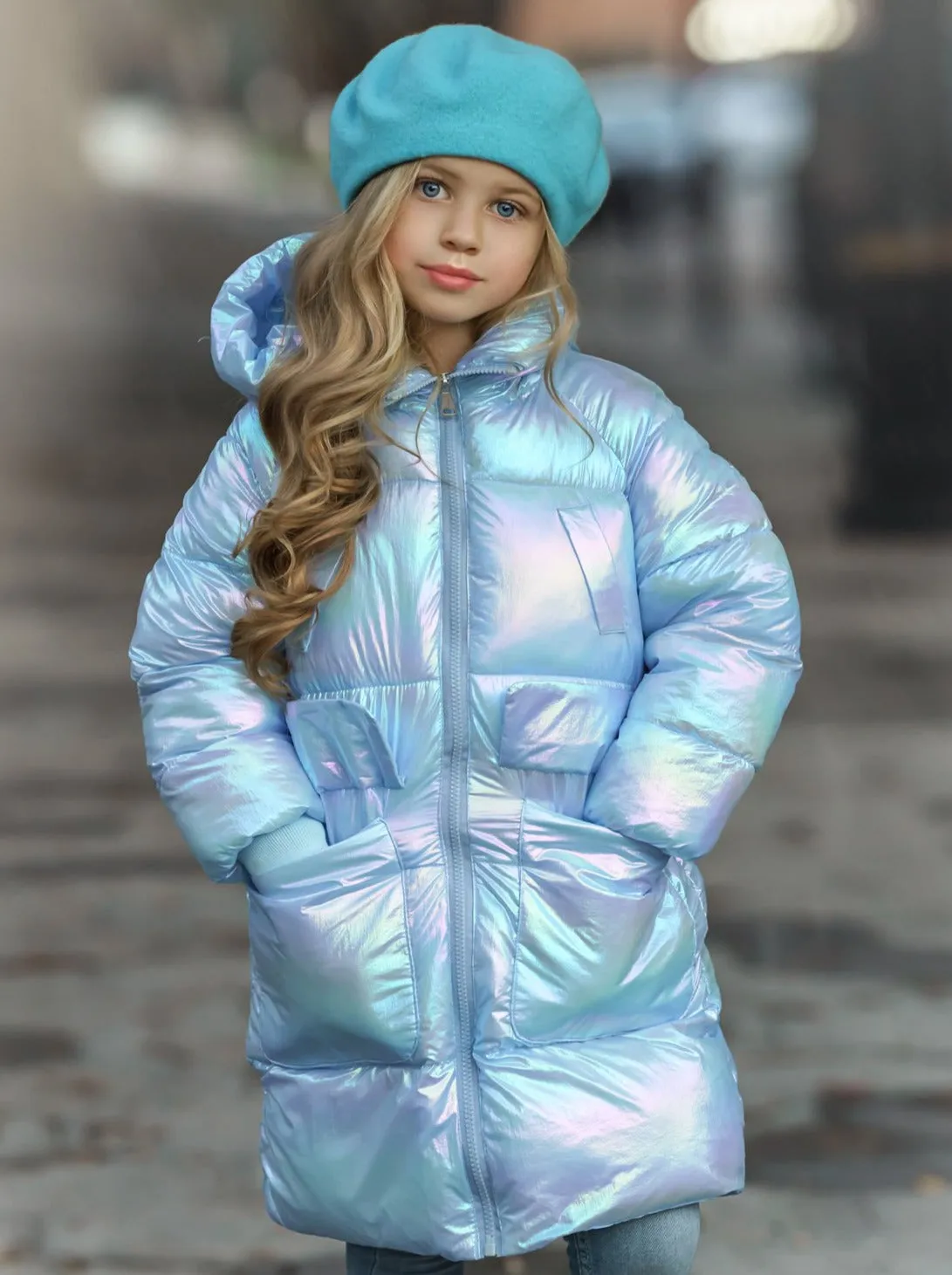 Girls Metallic Puffer Coat