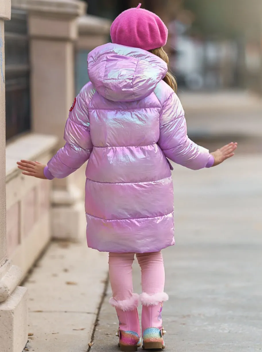 Girls Metallic Puffer Coat