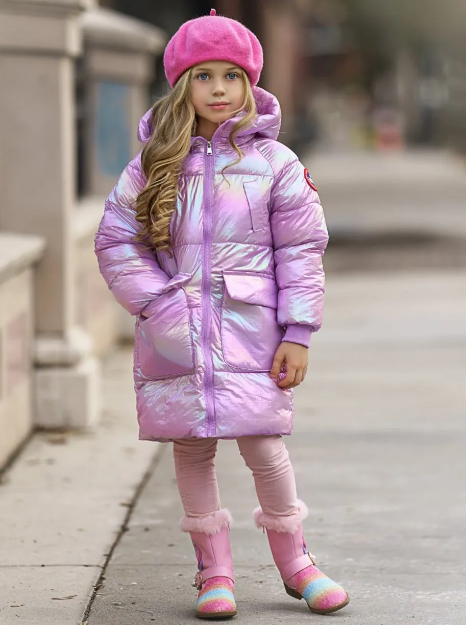 Girls Metallic Puffer Coat