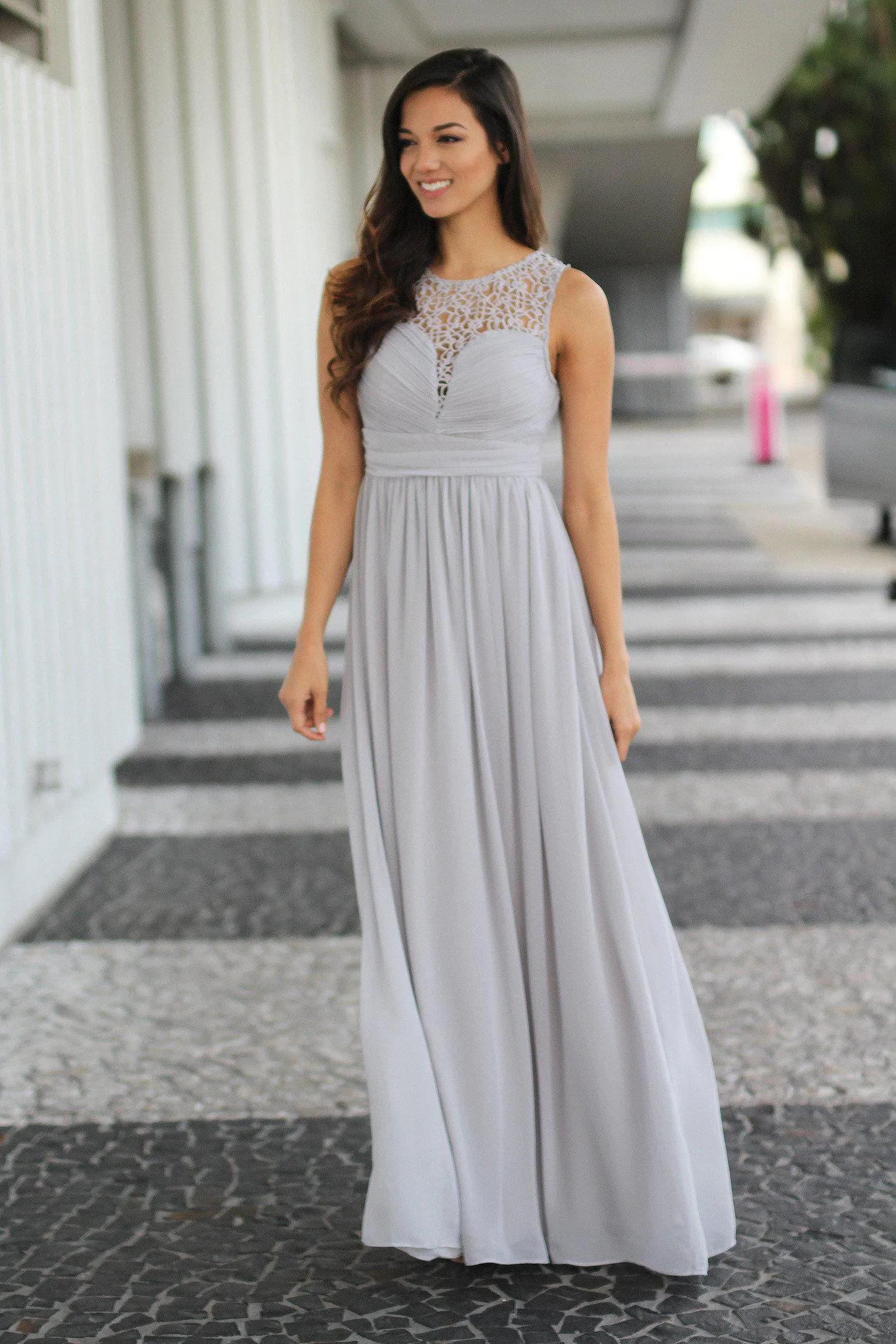 Gray Crochet Sleeveless Maxi Dress