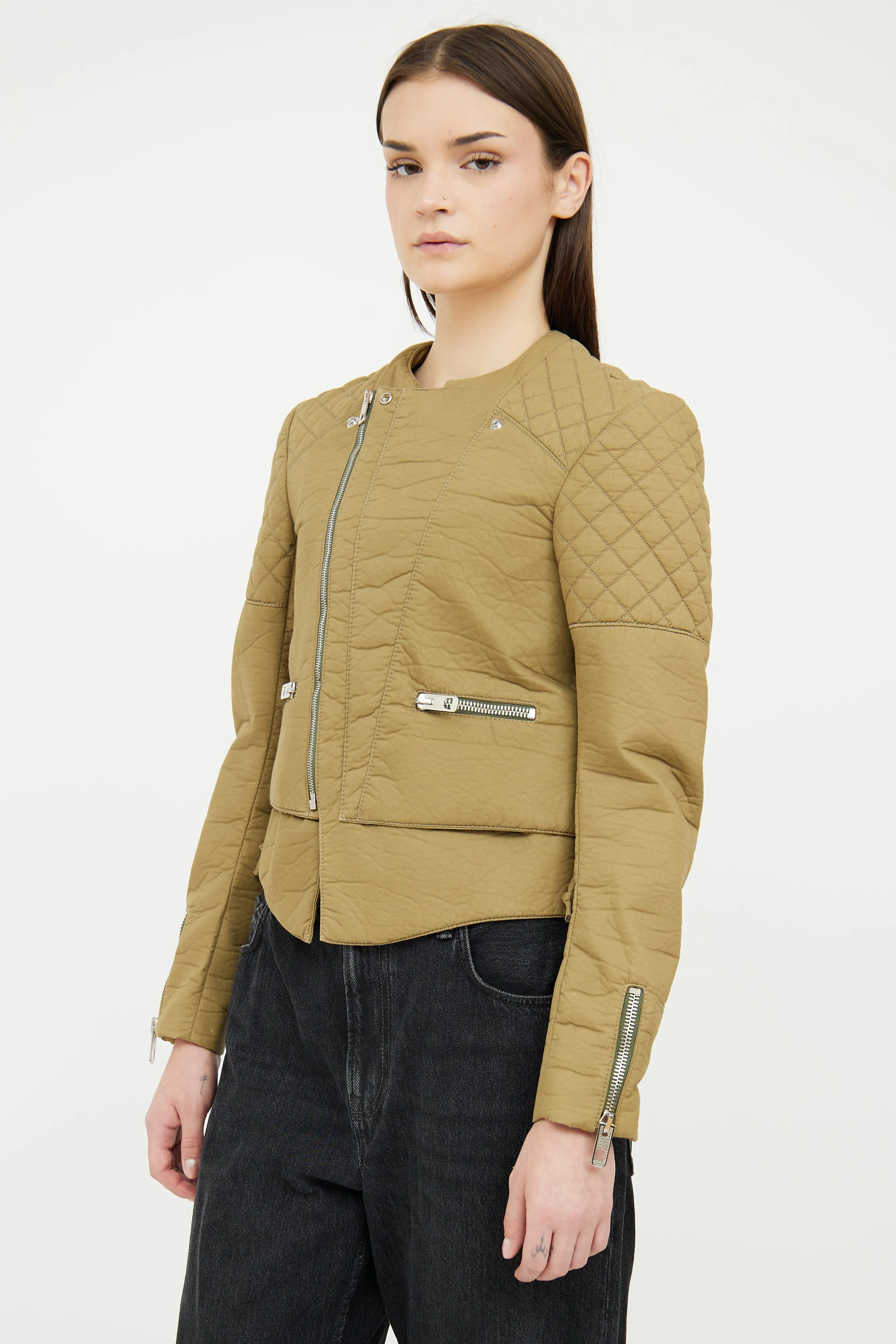 Green Quilted Utility Jacket