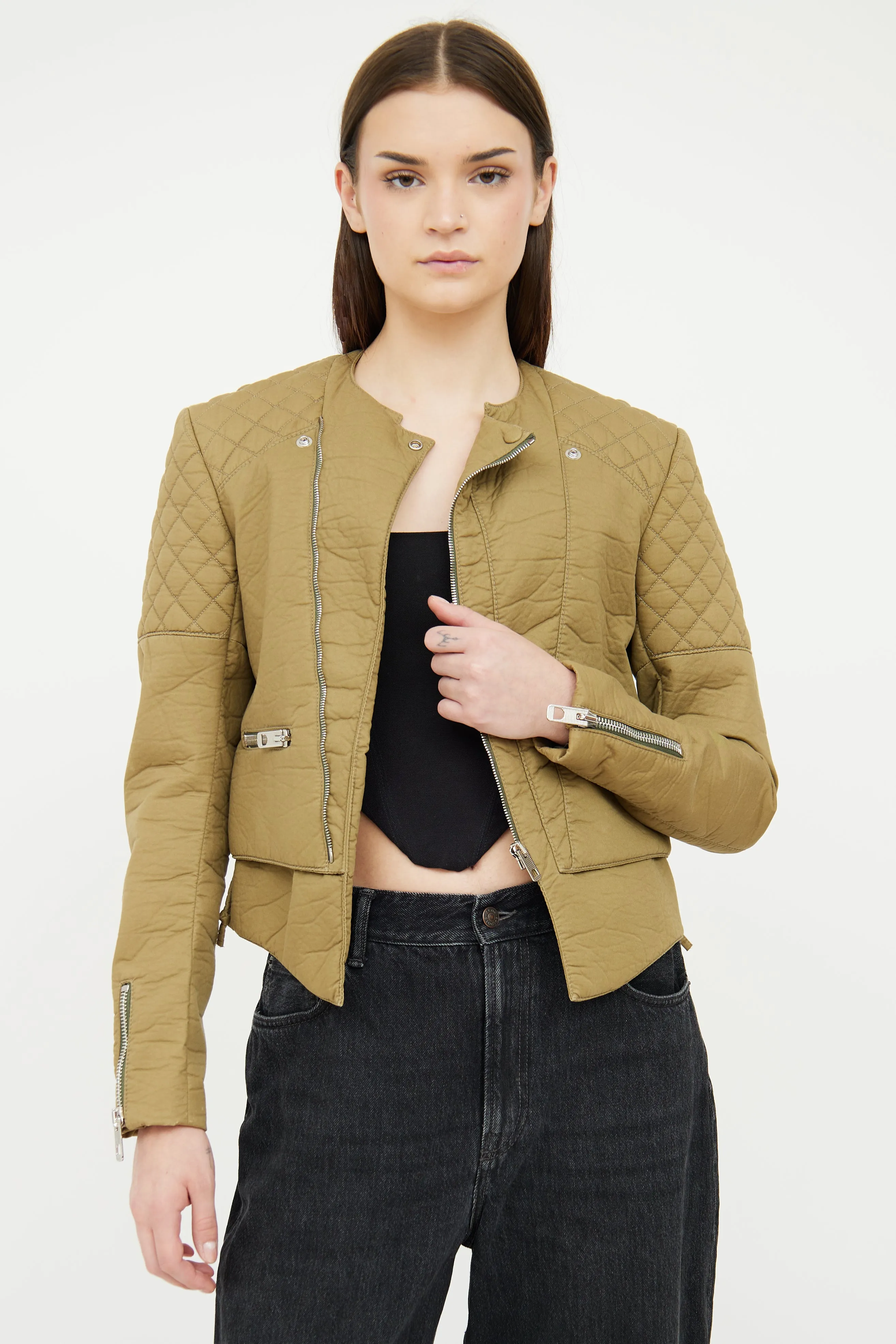 Green Quilted Utility Jacket