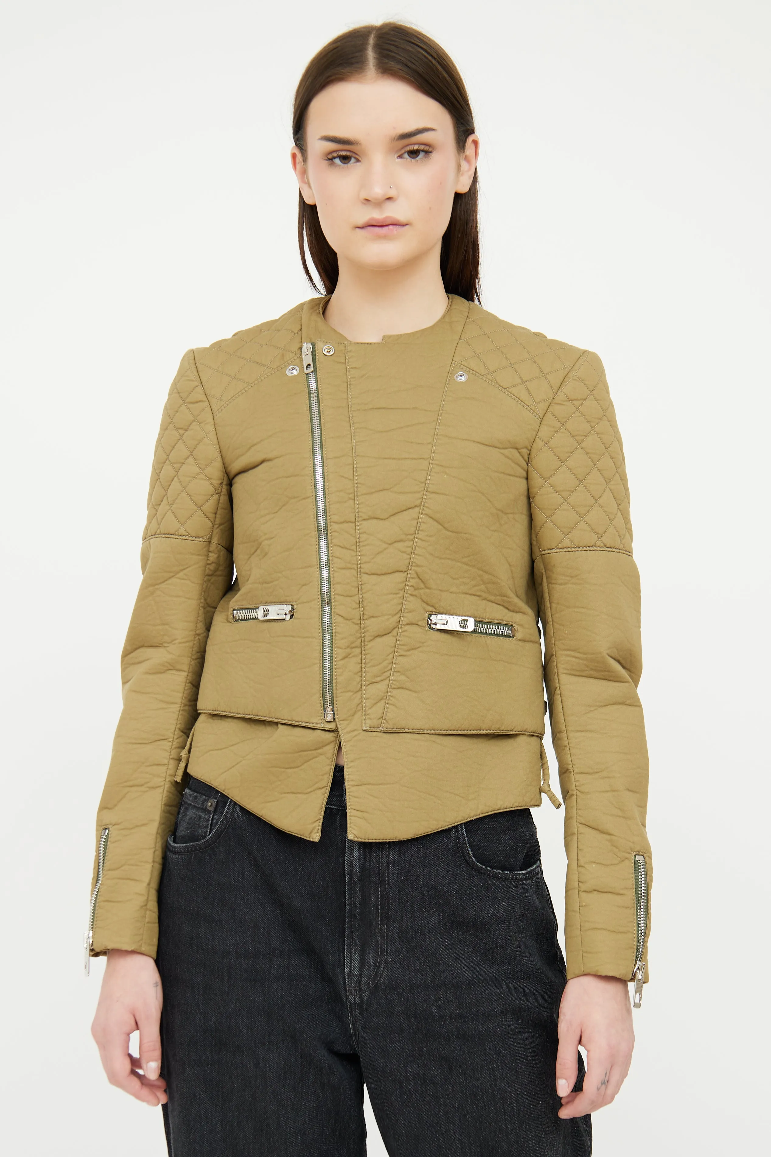 Green Quilted Utility Jacket