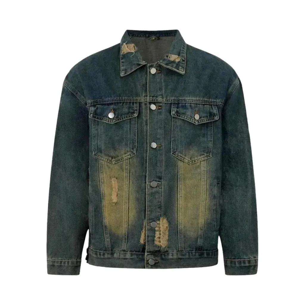 Grunge style medium fit men's denim jacket