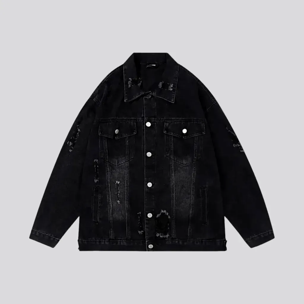 Grunge style medium fit men's denim jacket