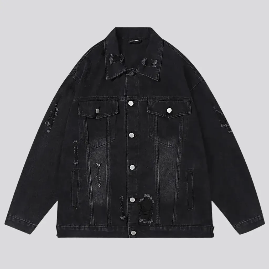 Grunge style medium fit men's denim jacket