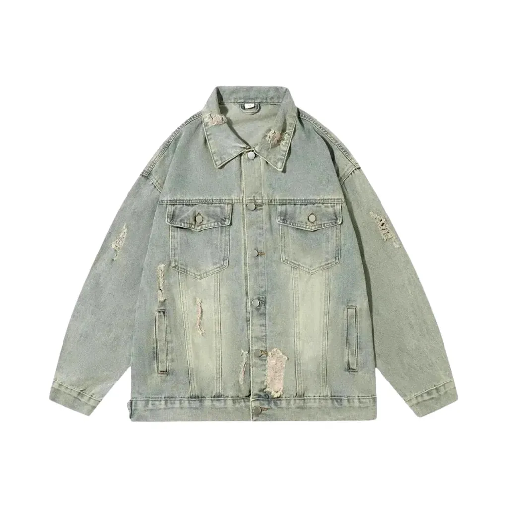 Grunge style medium fit men's denim jacket