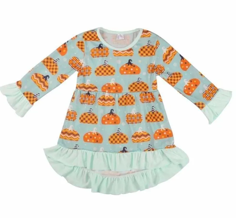 Halloween Pumpkin Pattern Ruffle Dresses