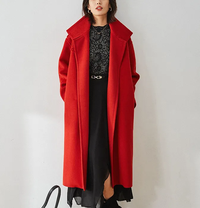 High Collar Wool Coat,Long Warm Women Wool Coat Jacket 0012