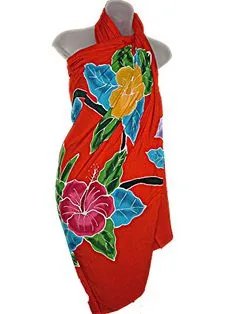 HIGH QUALITY HAND PAINTED FABRIC SARONG SIGNED BY THE ARTIST: ODONTOGLOSSUM ORCHIDS 70" x 48" (no 2C) ORANGE YELLOW GREEN