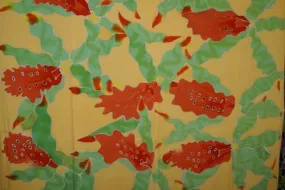 HIGH QUALITY HAND PAINTED FABRIC SARONG SIGNED BY THE ARTIST: ODONTOGLOSSUM ORCHIDS 70" x 48" (no 2C) ORANGE YELLOW GREEN