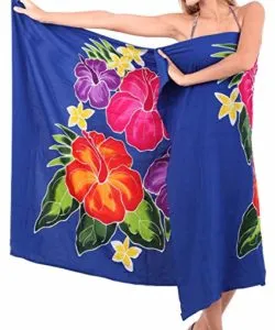 HIGH QUALITY HAND PAINTED FABRIC SARONG WITH FRINGES, MULTICOLOR, SIGNED BY THE ARTIST: SEASCAPE, BRIGHT VIBRANT OCEAN WITH FISH AND PLANT LIFE 70" x 48" (24B)