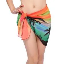 HIGH QUALITY HAND PAINTED TEXTILE FABRIC HALF SARONG OR BEACH SKIRT SIGNED BY THE ARTIST: DETAILED MOTIFS OF BLOOMING GINGER, BIRD OF PARADISE, TROPICAL PLANTS, RICH COLORS 74" x 23" (no SC10)