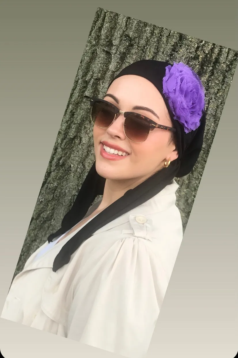 Hijab Hair Scarf Tichel Tie Back Hat Lycra Dressy Pre-Tied Scarf With Beautiful Floral Design | Made in USA