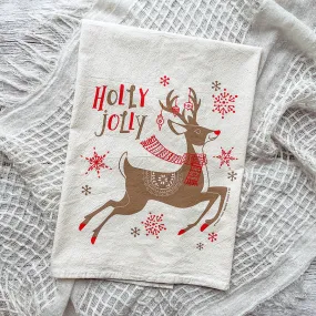 Holly Jolly Dashing Reindeer Christmas/Holiday Tea Towel